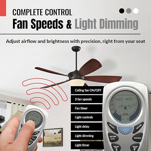 Miniatura 7 de Anderic UC7087T con llave de temporizador de ventilador para ventiladores de techo Hampton Bay - FCCID: CHQ7087T - RR7087T - Plata