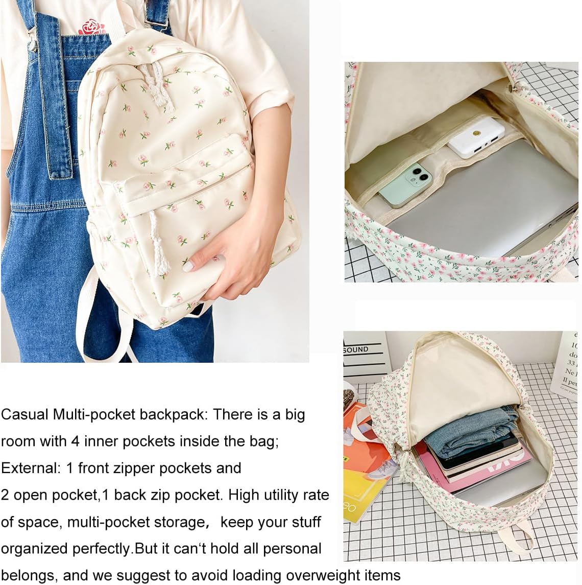 Cotton Canvas Backpacks for Women Backpack Purse Fashion Casual Travel Daypack - Image 6