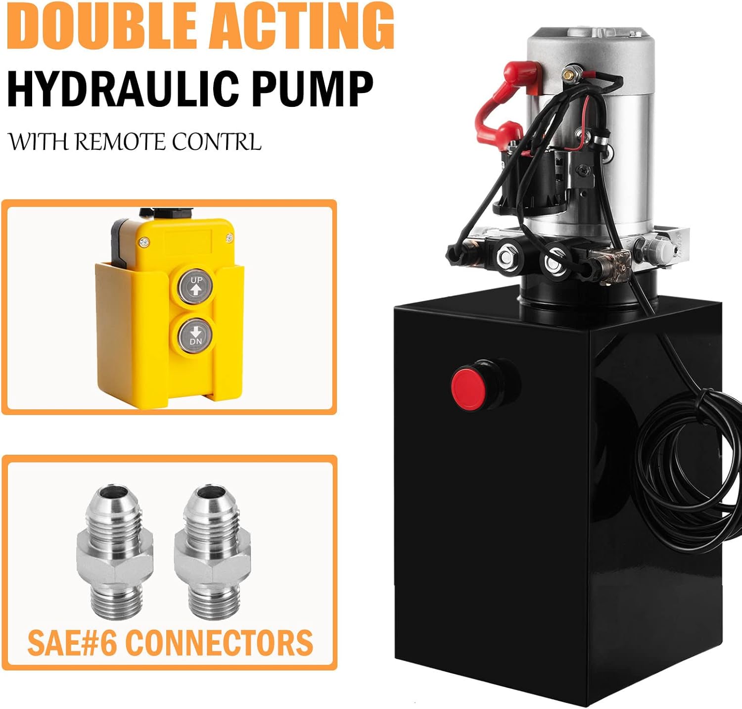 TOPDEEP Hydraulic Power Unit 8 Quart Double Acting Dump Trailer Hydraulic Pump DC 12V, Hydraulic Pump Metal Reservoir Horizontal Mount for Dump Truck Car Lifting Remotely Controlled