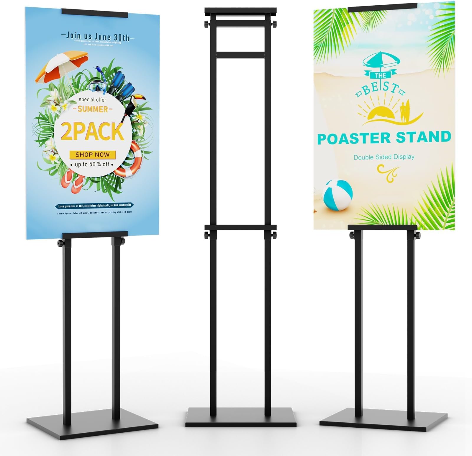 KOOV Poster Stand for Display, Sign Holder Floor Stand, Double Sided Banner Stand with Non-Slip Base, Heavy Duty 75“ Height Adjustable Standing Sign Holder for Board Foam (Double-Pole Sign Stand, 2pack)