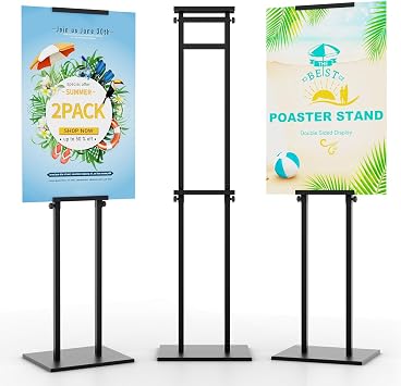 KOOV 2 Pack Poster Stand for Display, Sign Holder Floor Stand | Double Sided Banner Stand, Non-Slip Base, Metal Heavy Duty, 75" Height Adjustable, For Board Foam
