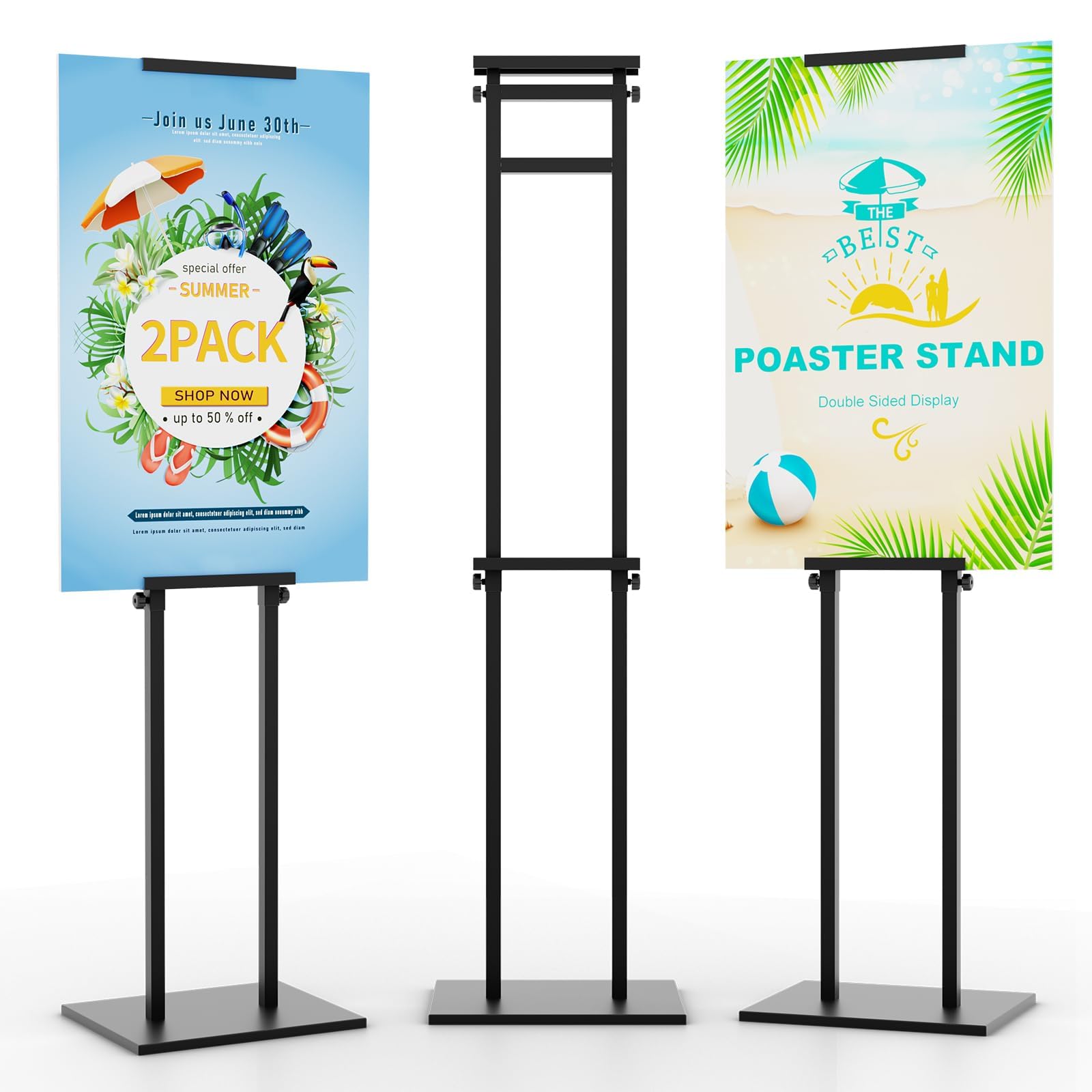 KOOV Poster Stand for Display, Sign Holder Floor Stand, Double Sided Banner Stand with Non-Slip Base, Metal Heavy Duty 75“ Height Adjustable Standing Sign Holder for Board Foam 2 Pack