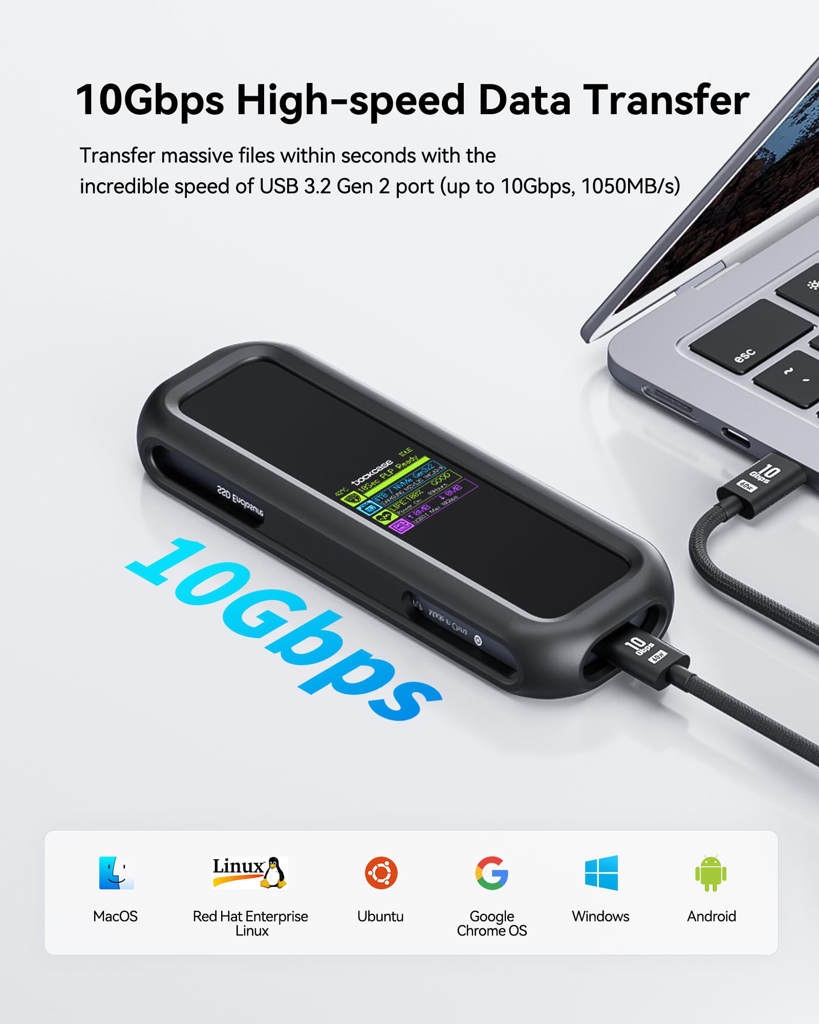 Visual Smart NVMe SSD Enclosure (con custodia in silicone nero), supporta PLP 10s, USB 3.2 Gen 2 Type-C, compatibile con NVMe PCIe, 2230/2242/2260/2280, supporta M-Key e B+M Key, UASP