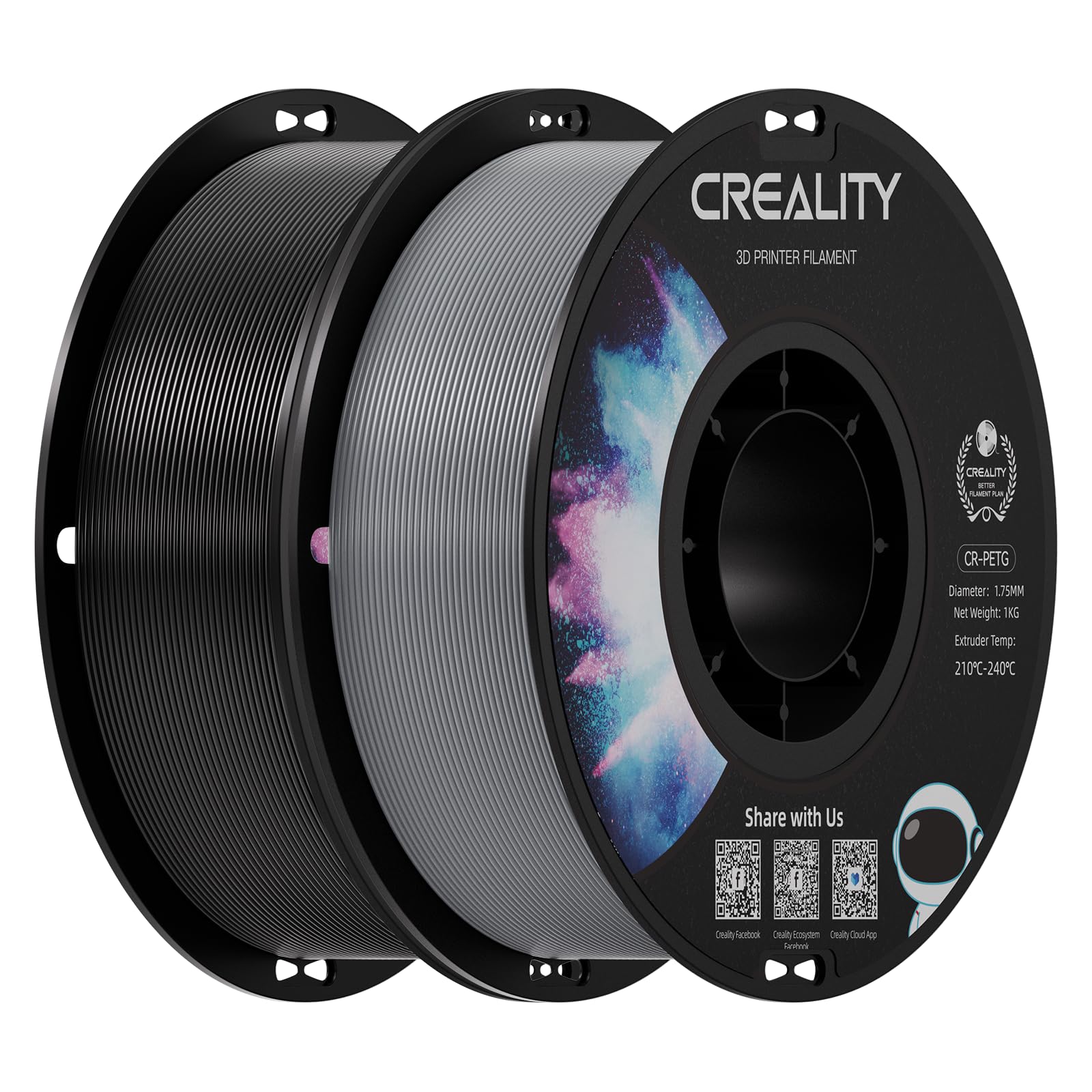 Creality Filamento CR-PETG de 1,75 mm para impresora 3D, excelente tenacidad, alta precisión, inodoro, no tóxico, resistente a la humedad, filamento PETG brillante para impresora 3D