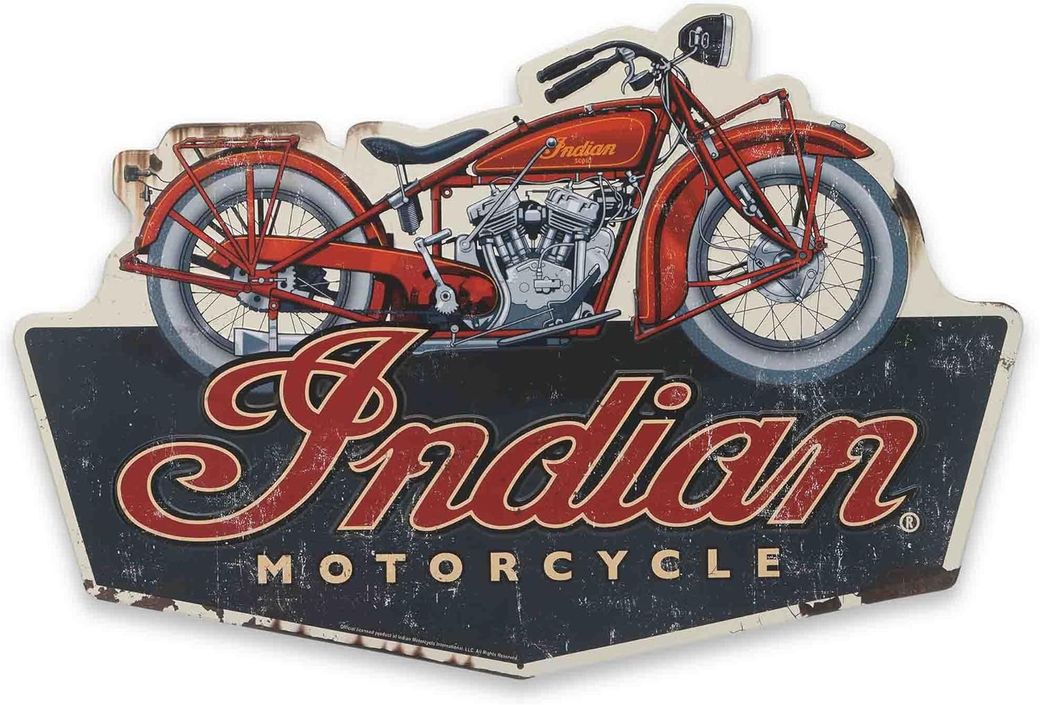Indian Motorcycle Company Scout Model 101 Embossed Metal Sign - Vintage Indian Motorcycle Sign for Garage or Man Cave
