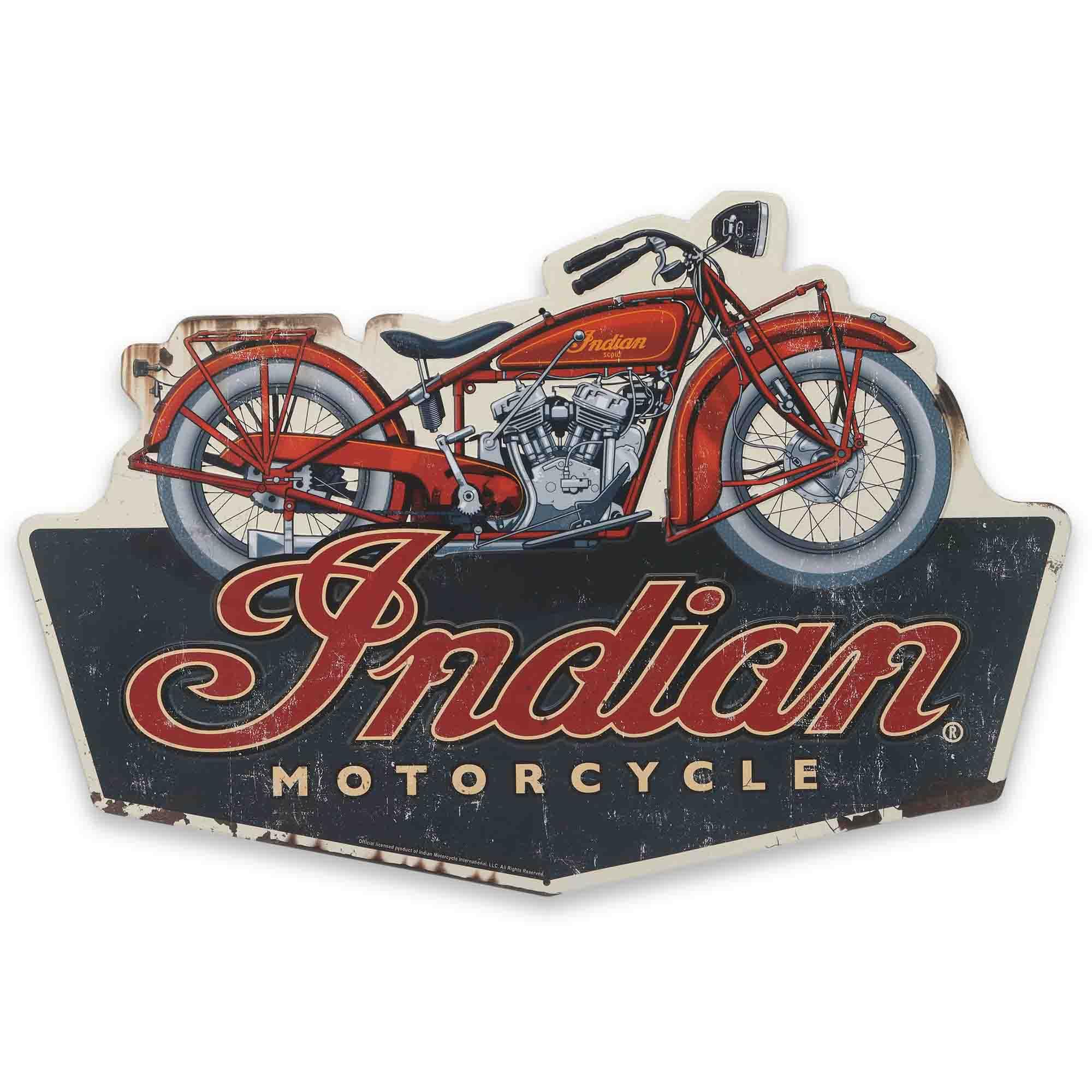Indian Motorcycle Company Scout Model 101 Embossed Metal Sign - Vintage Indian Motorcycle Sign for Garage or Man Cave
