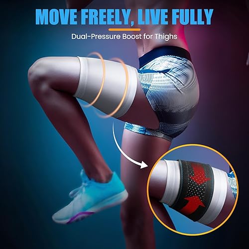 Miniatura 4 de Mangas de compresión para muslos de la corva, 1 manga de compresión transpirable para la parte superior de la pierna para hombres y mujeres,