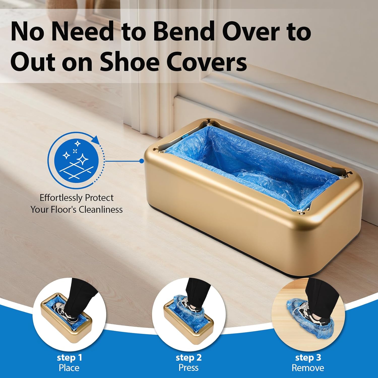 automatic shoe cover dispenser machine with 300pcs disposable plastic shoe covers,simple and convenient operation for home office real estate,fits up to size 14(golden)