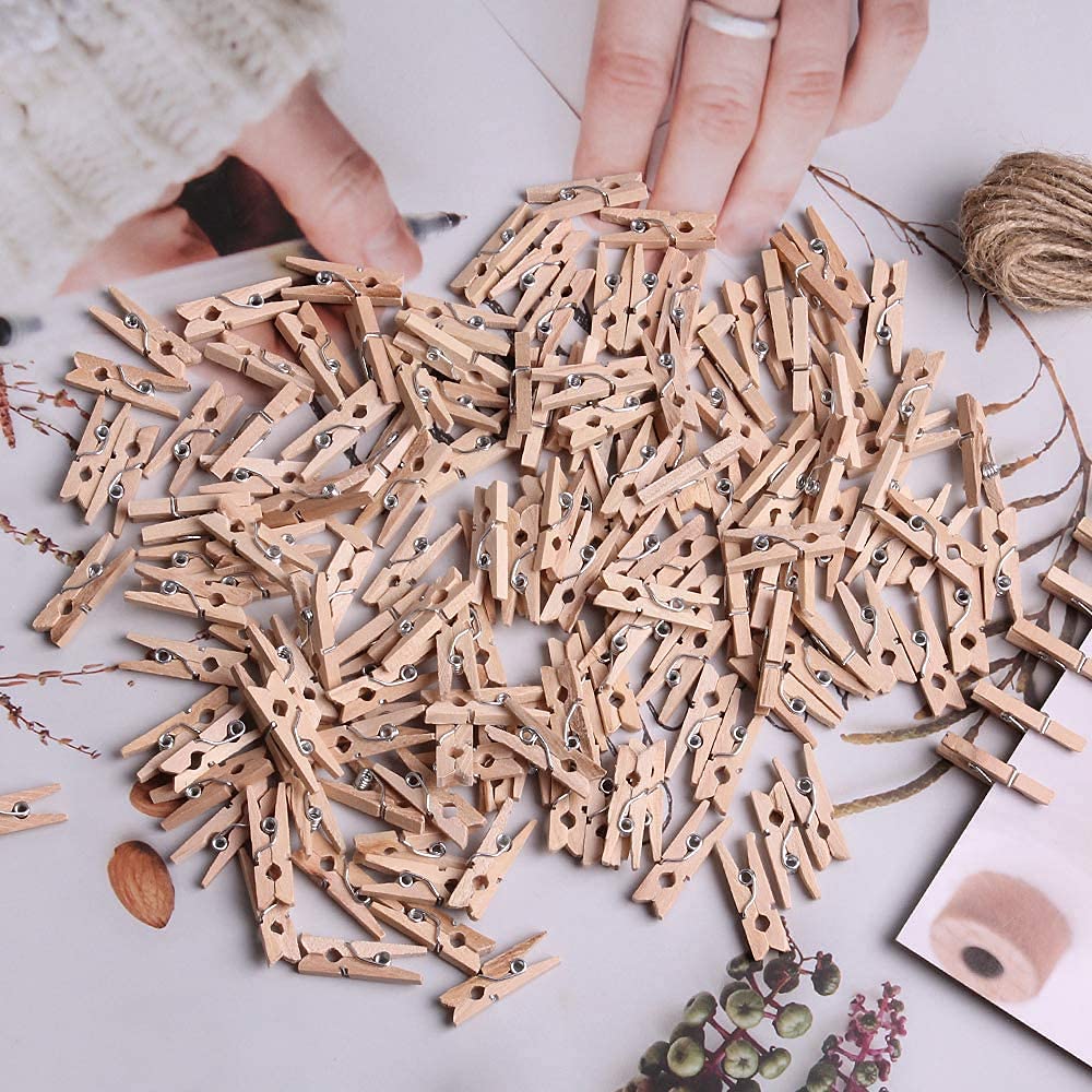 100 Mollette Mini In Legno Naturale - Clip Decorative Per Foto, Appunti, Decorazioni Fai Da Te - Foto 7