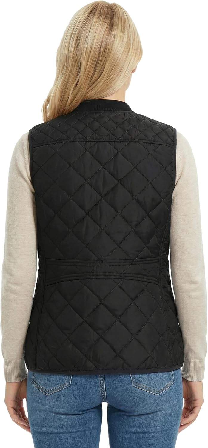 Fuinloth Women's Quilted Vest, Rib Collar Lightweight Zip Padded Gilet - Image 3