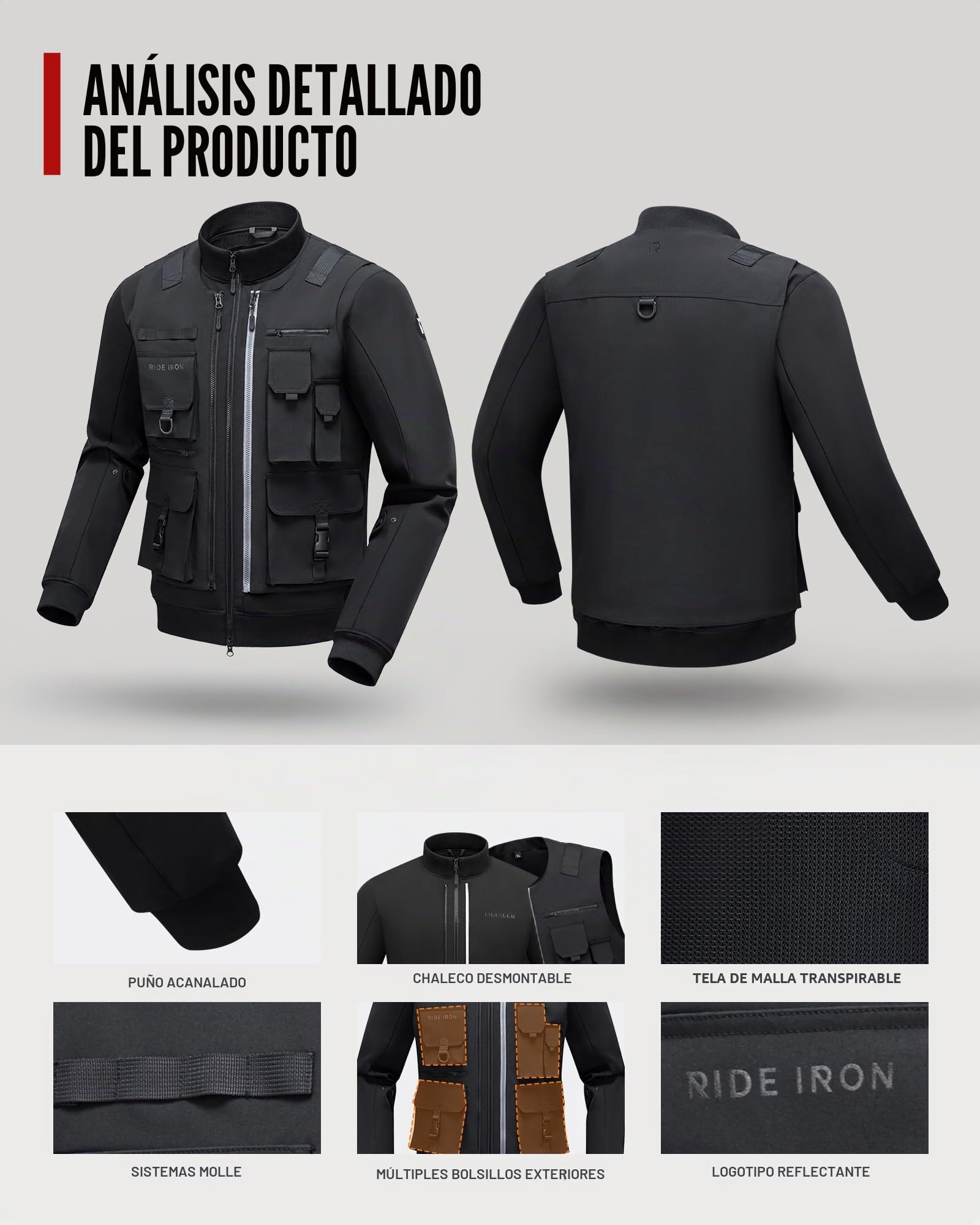 RIDEIRON Chaquetas Moto Hombre Invierno Equipo Protección 3 en 1 Adecuado para Ciclismo Senderismo Deportes al Aire Libre Negro M