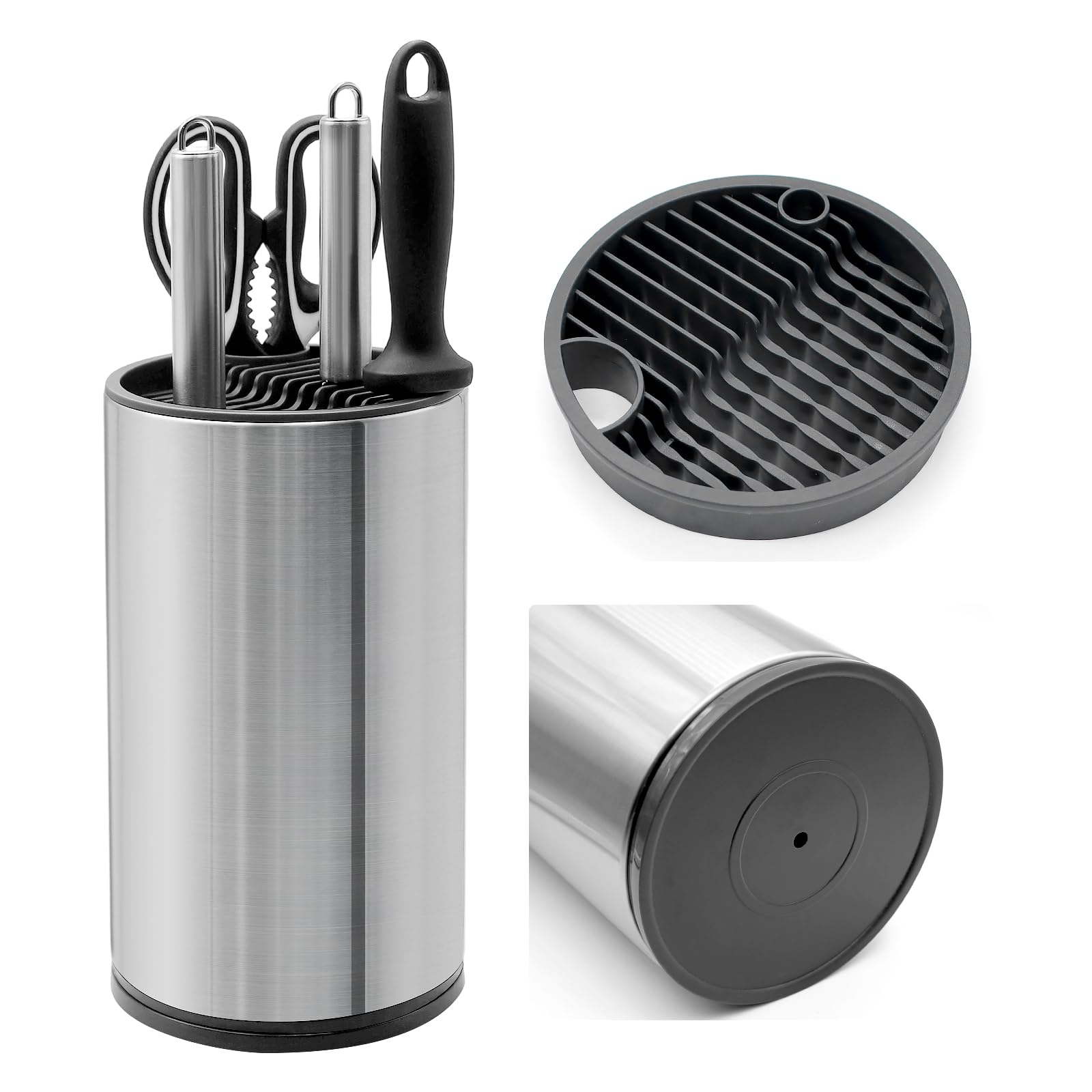 Bloque de cuchillos de acero inoxidable sin cuchillo, soporte universal para cuchillos sin montar, bloques de cuchillos para más de 8 cuchillos, bloque redondo vacío, soporte para cuchillos de