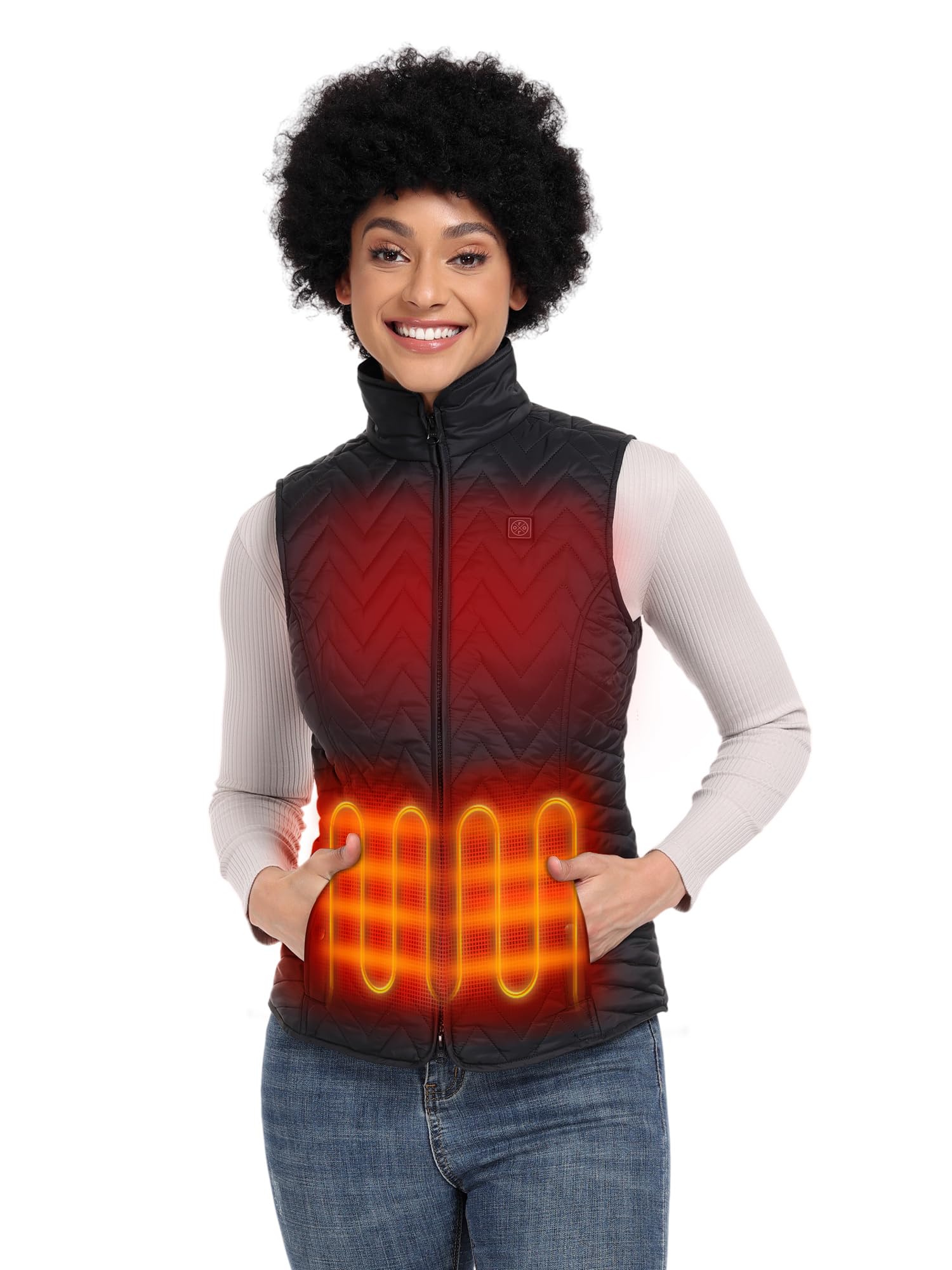 ORORO Women's Quilted Heated Gilet with Power Bank, Lightweight Heated Chevron Quilted Vest (Black,M)