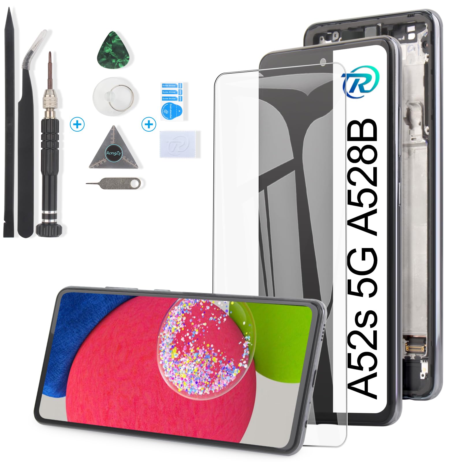 RongZy OLED para Samsung Galaxy A52s 5G A528B 2021 Pantalla Táctil LCD de Repuesto Ensamblaje Digitalizador Reemplazo para Samsung A52s con Herramientas de Reparación(Soporte Huellas Dactilares)