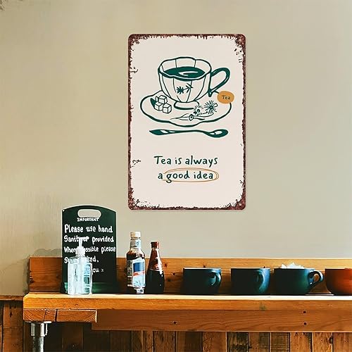 Miniatura 5 de Cartel de metal de hojalata retro con texto en inglés Tea Is Always A Good Idea para decoración de pared en el hogar, habitación, pasillo, baño,