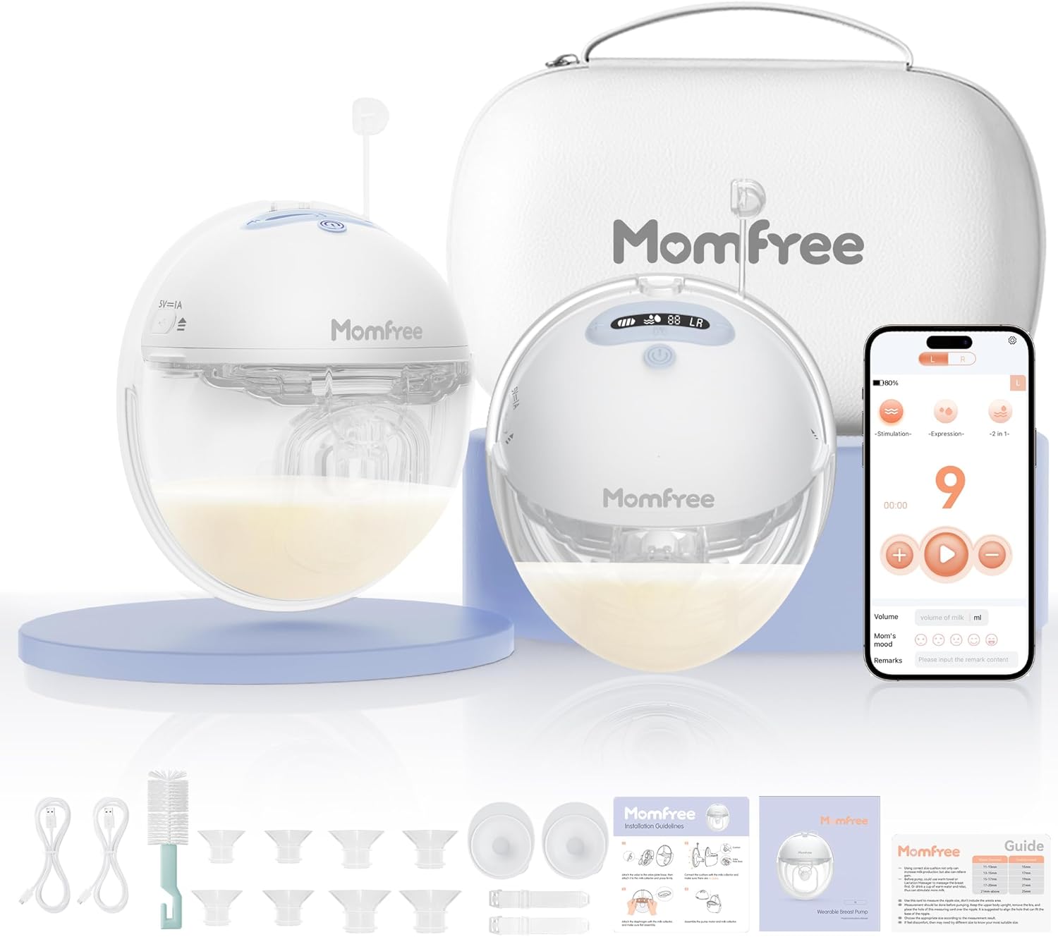 Upgraded Breast Pump Hands-Free F6: Wearable Breastfeeding Pumps App Control with 3 Modes & 9 Levels Independent Breastmilk - 24/21/19/17/15mm Double-Sealed Silicone Cushion Insert Floral