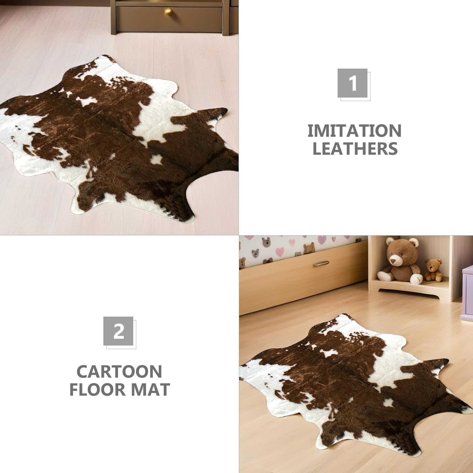 Tappeto Coperta da Pavimento in Pelle Sintetica Marrone Morbido Stampa Mucca Lavabile per Soggiorno e Cameretta