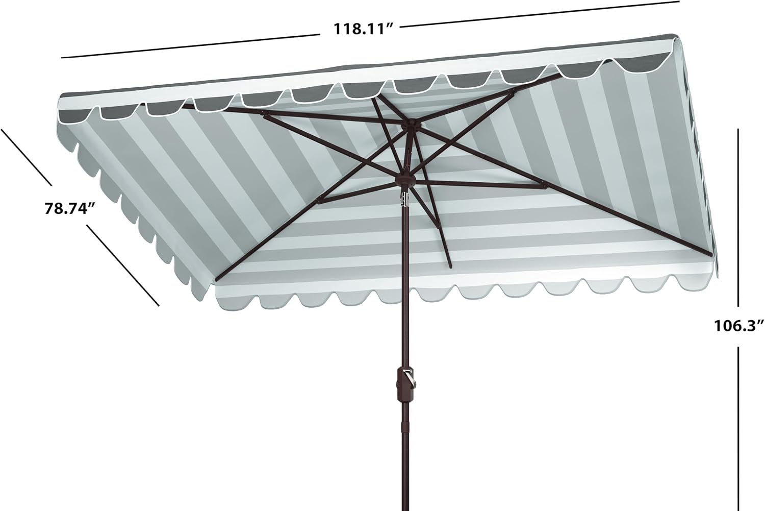 Safavieh PAT8311C Outdoor Vienna Navy and White 6'6" x 10' Rectangle Crank UV Protected Umbrella