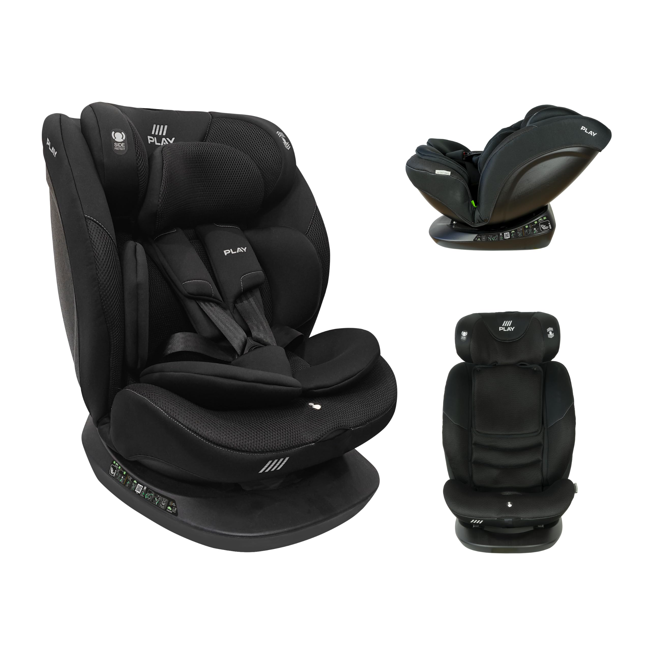 Play Scout i-Size. Silla de coche Evolutiva Grupo 0/1/2/3 de 0 a 12 años. Niños altura 40-150cm. Contramarcha hasta 4 años. Instalación Universal con cinturon seguridad. (Black Safe&Go)