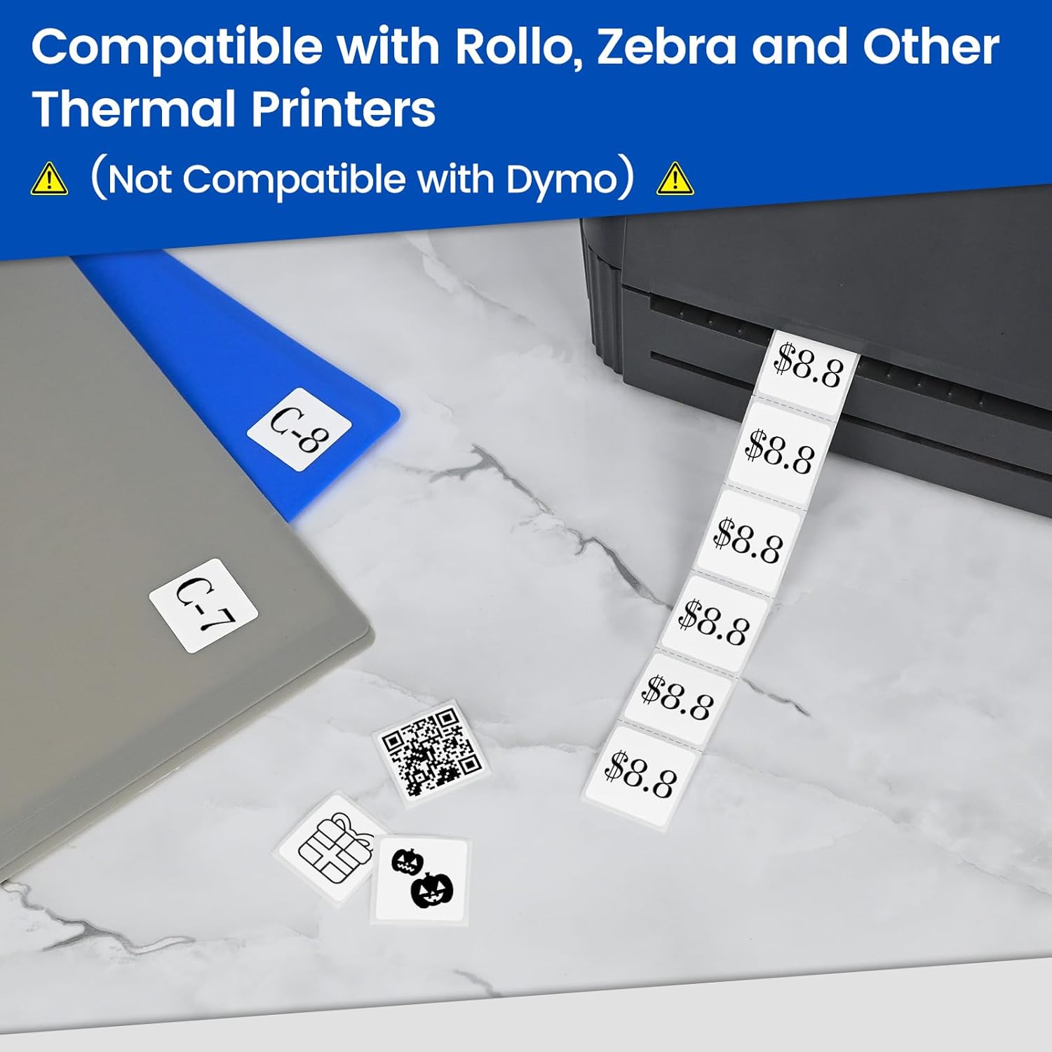 L LIKED 1" x 1" Square Removable Labels, No Residue, Water and Oil Resistant Labels for QR Code, Use for Both Home and Office (1 Roll, 1380 Labels) - Image 6