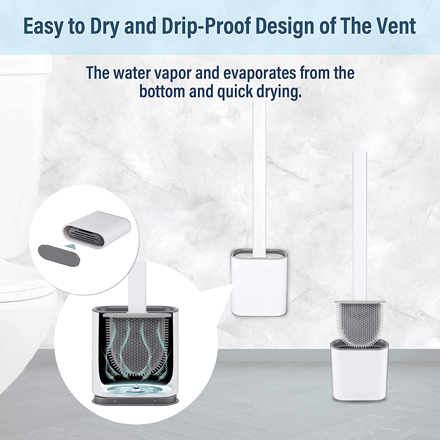 Qureza Silicon Toilet Brush with Slim Holder Flex Toilet Brush Anti-drip Set Toilet Bowl Cleaner Brush, No-Slip Long Handle Soft Silicone Bristle Clean Toilet Corner Easily 1