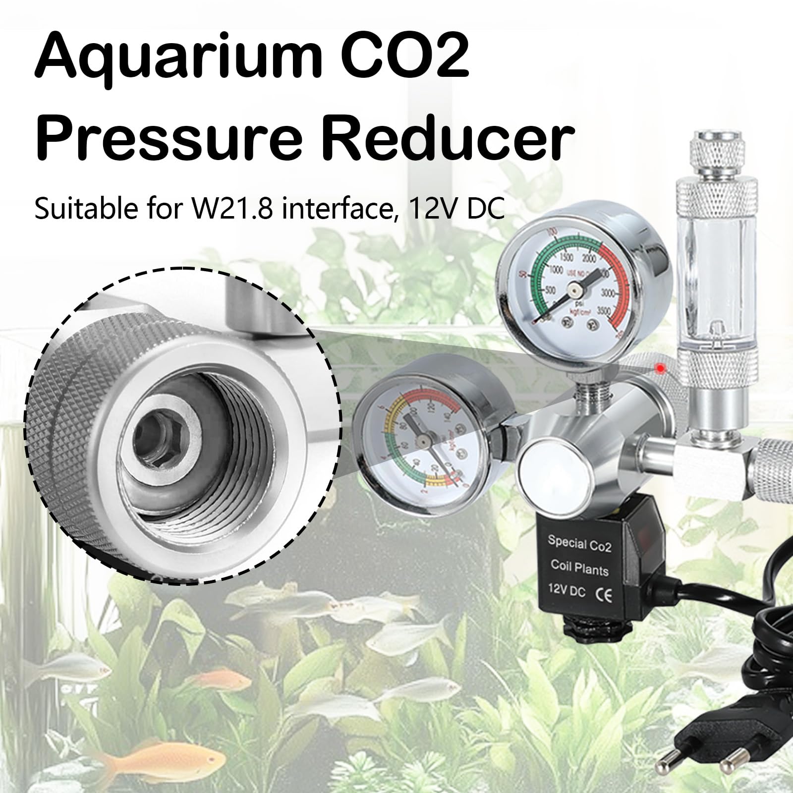 RéGulateur De Co2 pour Aquariums, Réducteur De Pression De Co2 pour Aquarium Planté Double Affichage De Jauge, avec Système De Clapet Anti-Retour à Compteur De Bulles Et éLectrovanne Interface W21.8