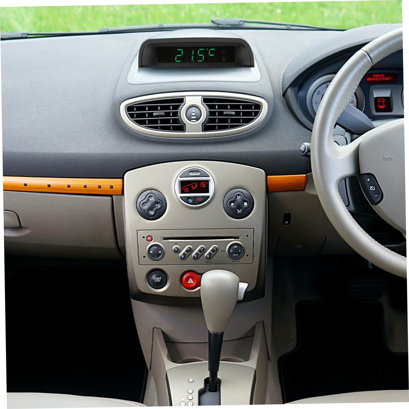 SOLUSTRE Car Clock Thermometer Solar Powered Electronic Clock High Precision Night Glow Auto-Start Suitable for Cars