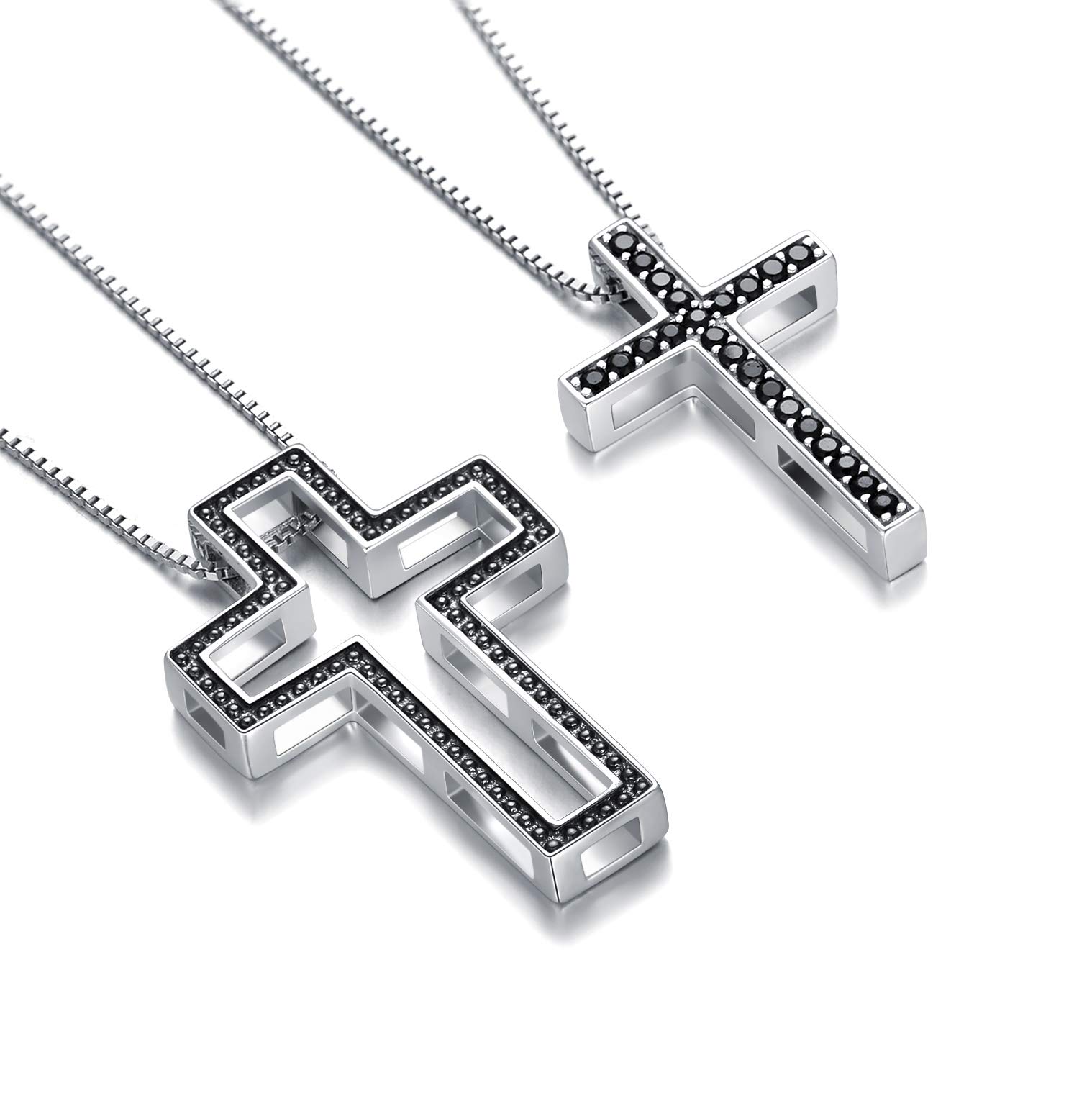 SOULMEET Pasujący naszyjnik ze srebra wysokiej próby dla par matki córki syna sióstr przyjaciół 2 z diamentowym cięciem okrągła czarna cyrkonia sześcienna 'Always Be with You'