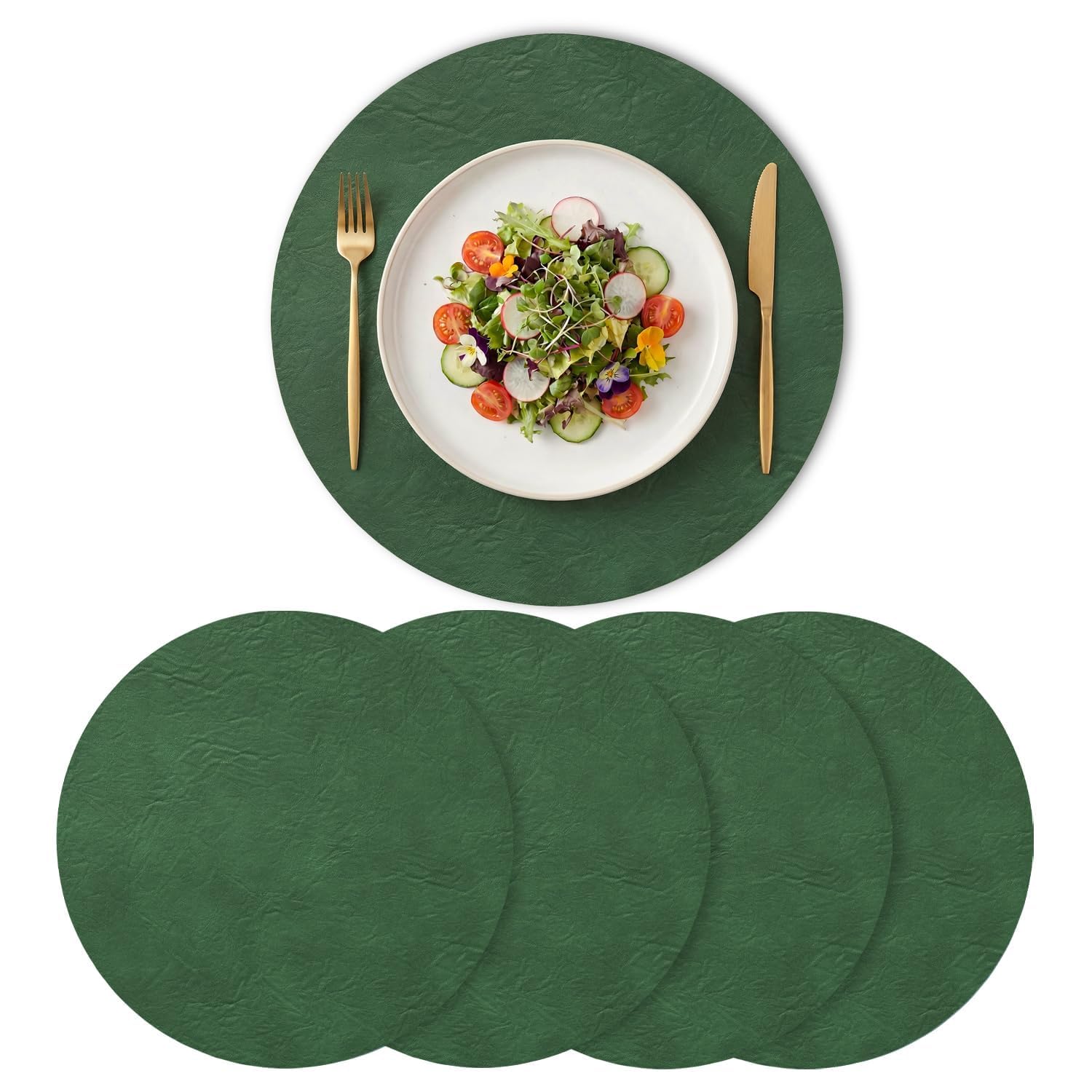 Artoid Mode Dark Green Faux Leather Christmas Placemats Round 38cm Set of 4 — image 1