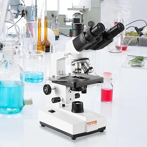 Miniatura 8 de VEVOR Microscopio compuesto trinocular, aumento 40X-5000X, microscopio LED compuesto trinocular de laboratorio digital Microscopio LED de dos capas