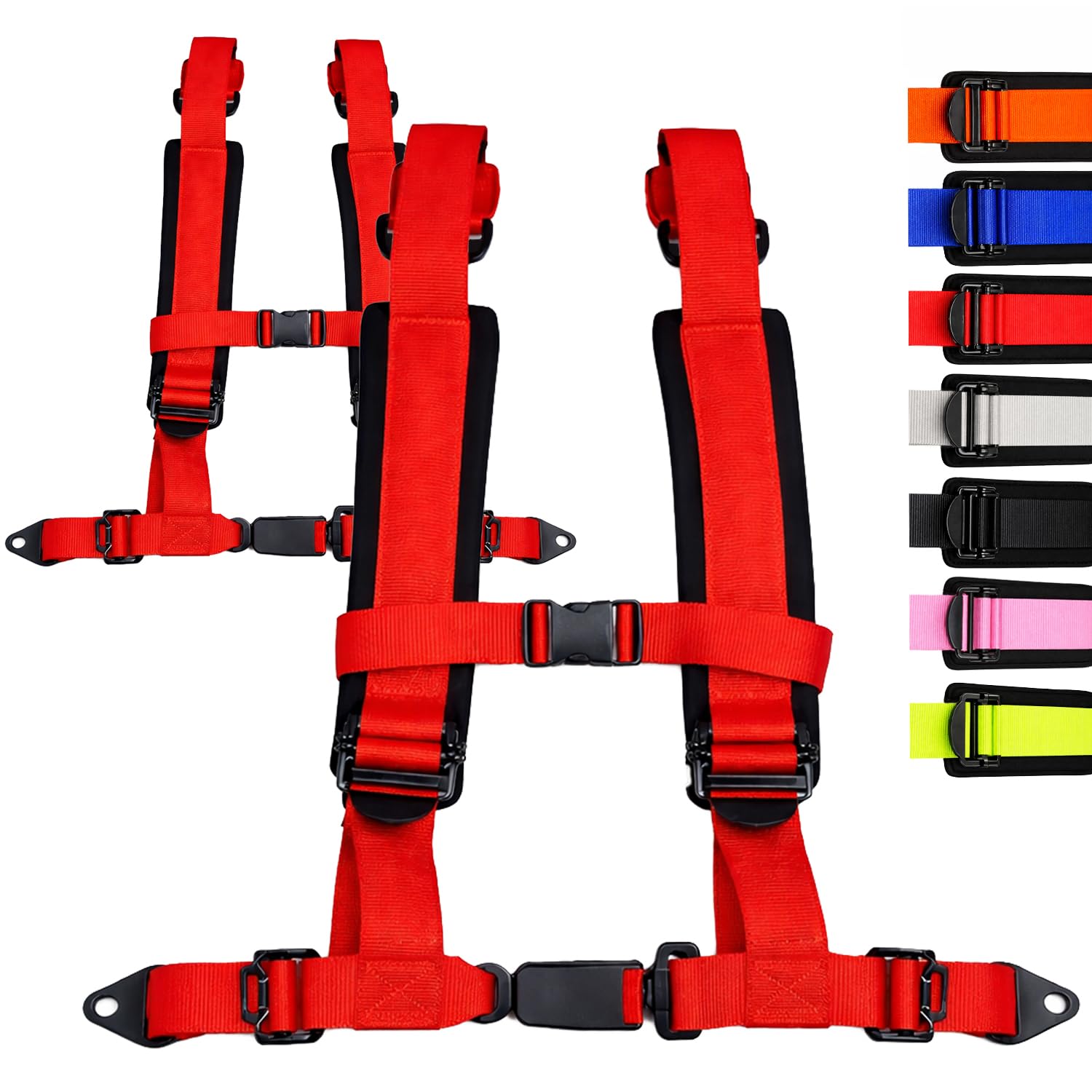 Arnés de dos 4 puntos con acolchado de 2 pulgadas con hebilla automática rápida para niños y adultos | Arnés UTV | Arnés de carreras | Hebilla de pecho | Acolchado cómodo | (rojo)