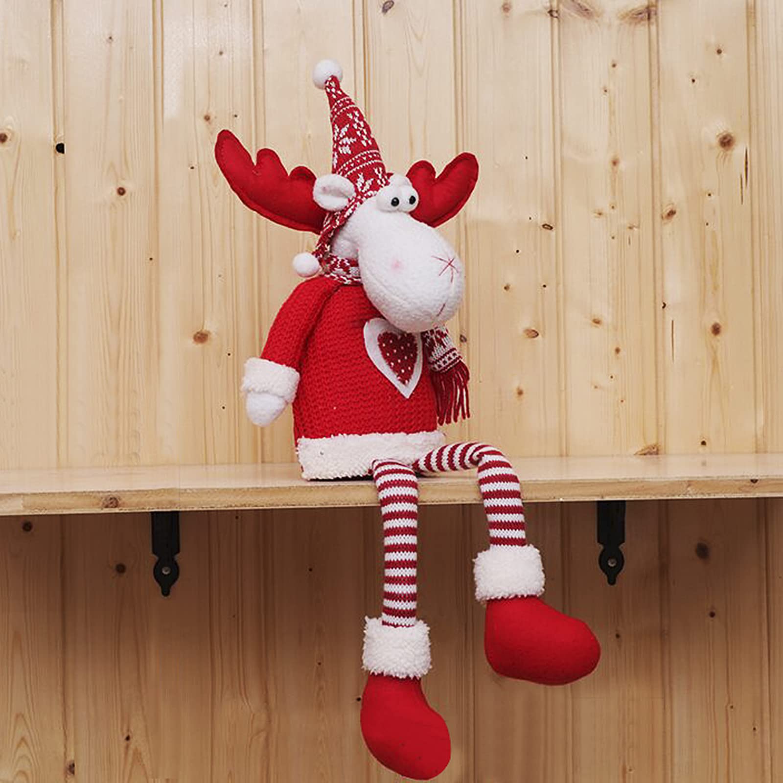 Père Noël assis décoration de Noël en tissu à rayures 55,9 cm étagère maison