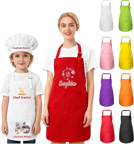 Miniatura 9 de Delantal personalizado para niños, mujeres y hombres con foto de texto, delantal personalizado para mujeres, delantales de chef para hombres y Verde