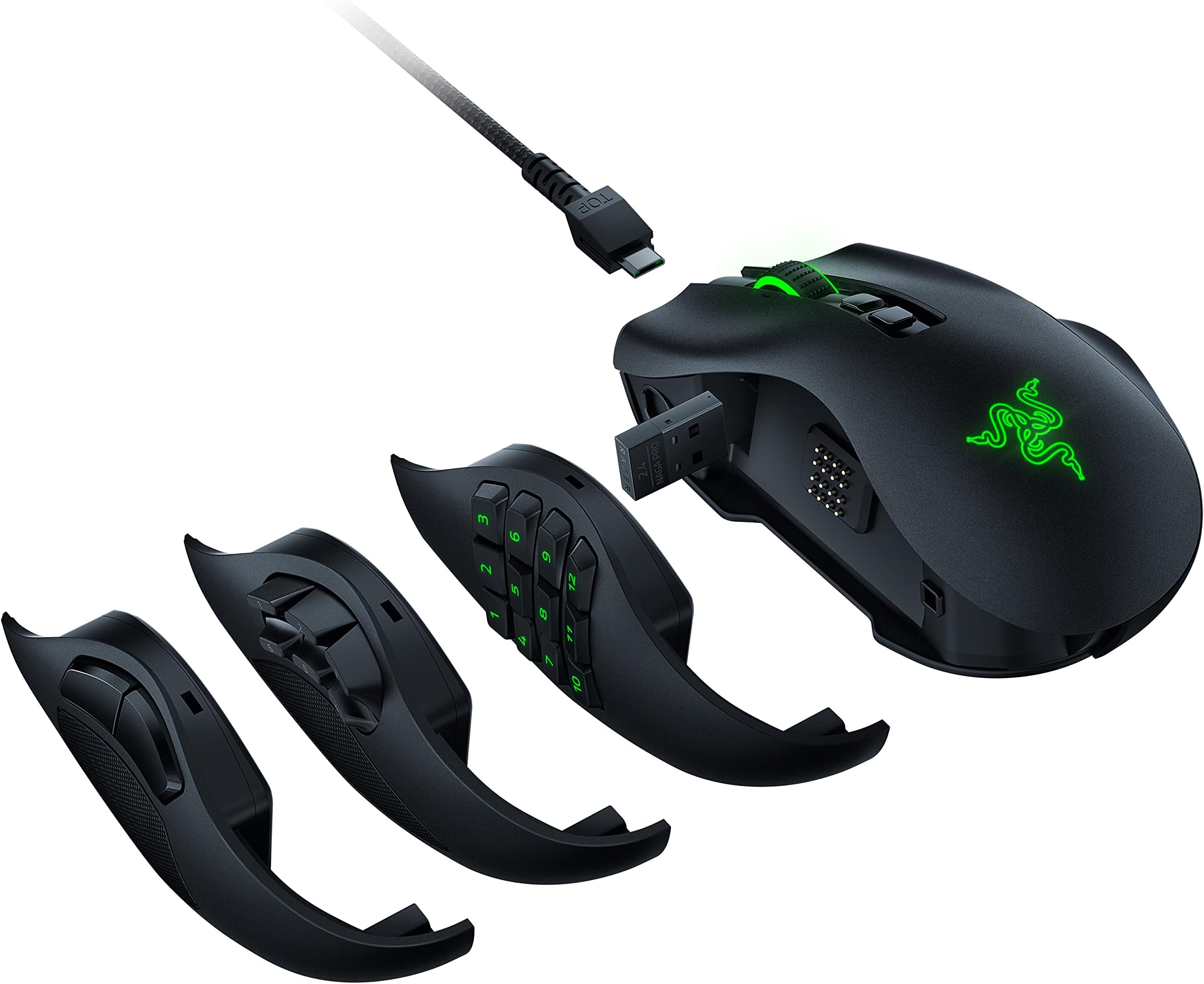 Razer Naga Pro Wireless Gaming Mouse: Interchangeable Side Plate w/ 2, 6, 12 Button Configurations - Focus+ 20K DPI Optical Sensor - Fastest Gaming Mouse Switch - Chroma RGB Lighting (Renewed)