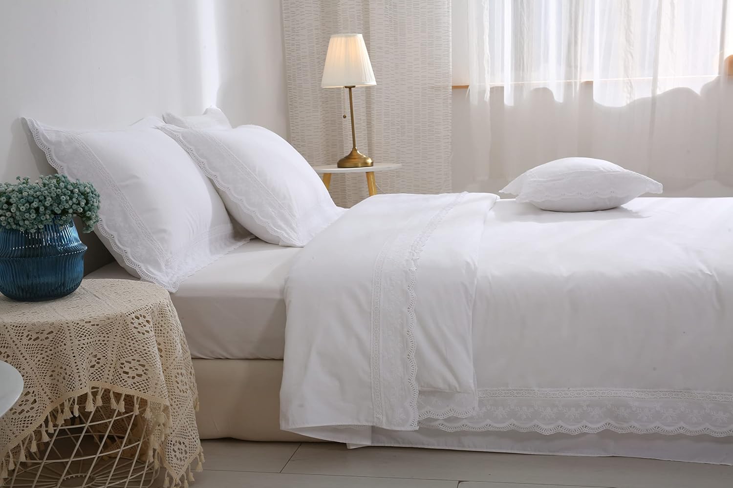 White Lace Duvet Cover King Size Egypt Cotton 104x90 Inch 1 Pieces Solid