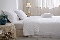 Vista 1 de Funda de edredón de encaje blanco tamaño individual, funda de edredón de algodón egipcio, 68 x 90 pulgadas, 1 pieza sólida