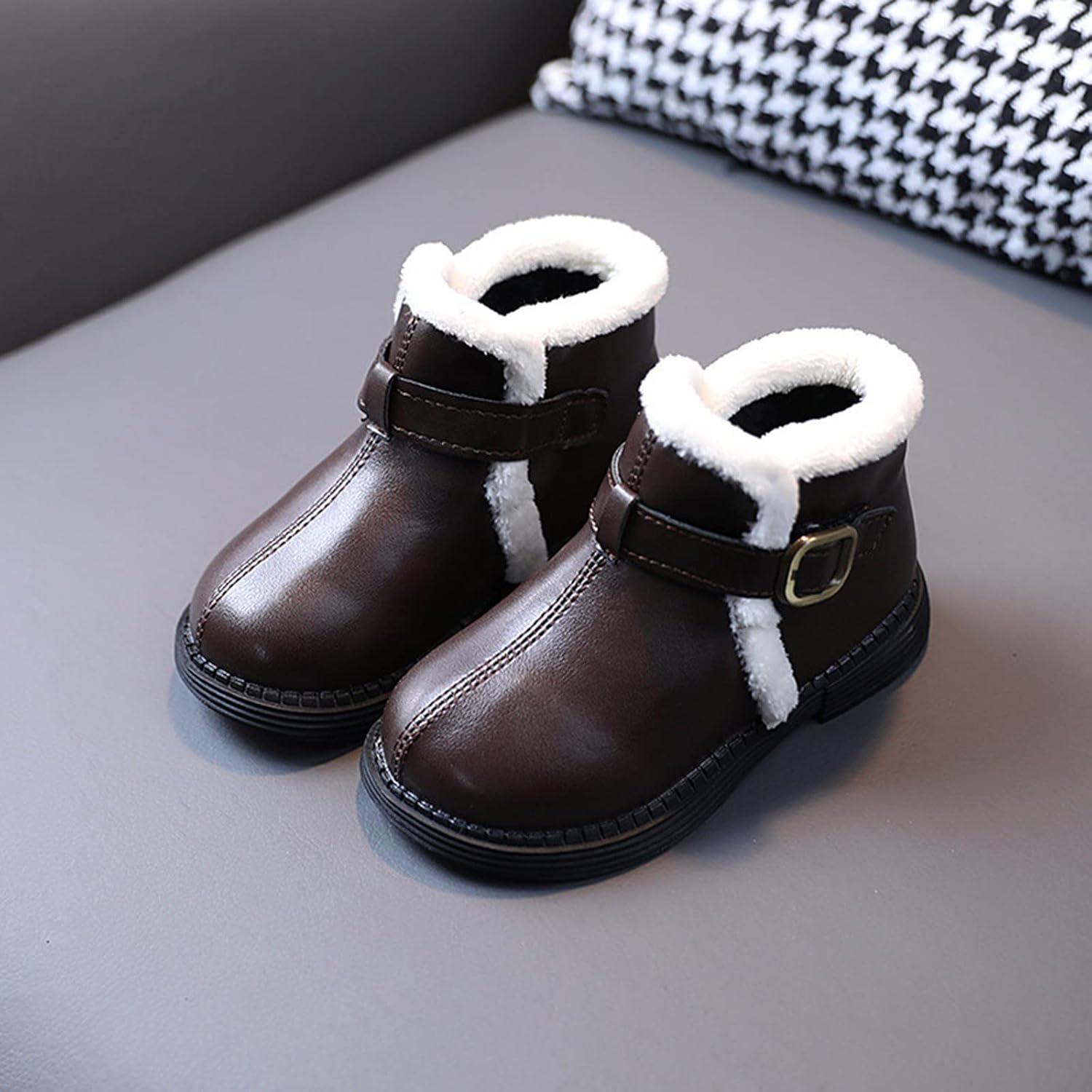 Fashion Autumn and Winter Girls Boots Flat Bottom Non Slip Short Plush Warm Solid Buckle Slippers for Toddler Girls : Clothing, Shoes & Jewelry