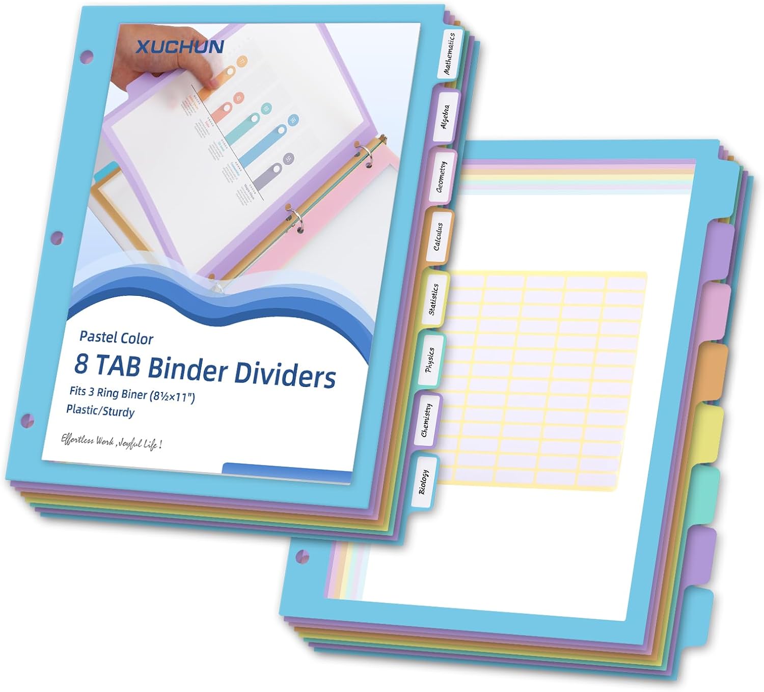 Colorful 1 inch 3 Ring Binders & 2 Sets 8 Tab Binder Dividers