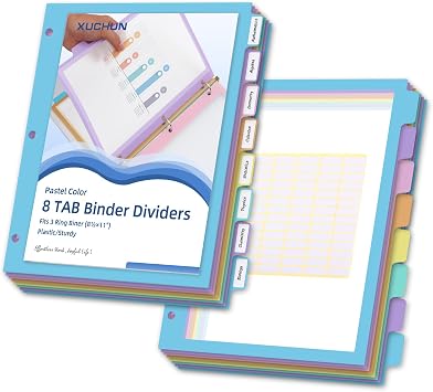 Colorful 1 inch 3 Ring Binders & 2 Sets 8 Tab Binder Dividers
