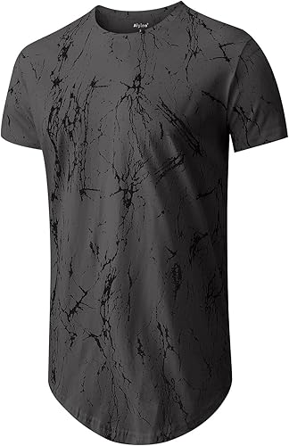Aiyino Men's Hipster Hip Hop Ripped Round Hemline Pattern Print T Shirt