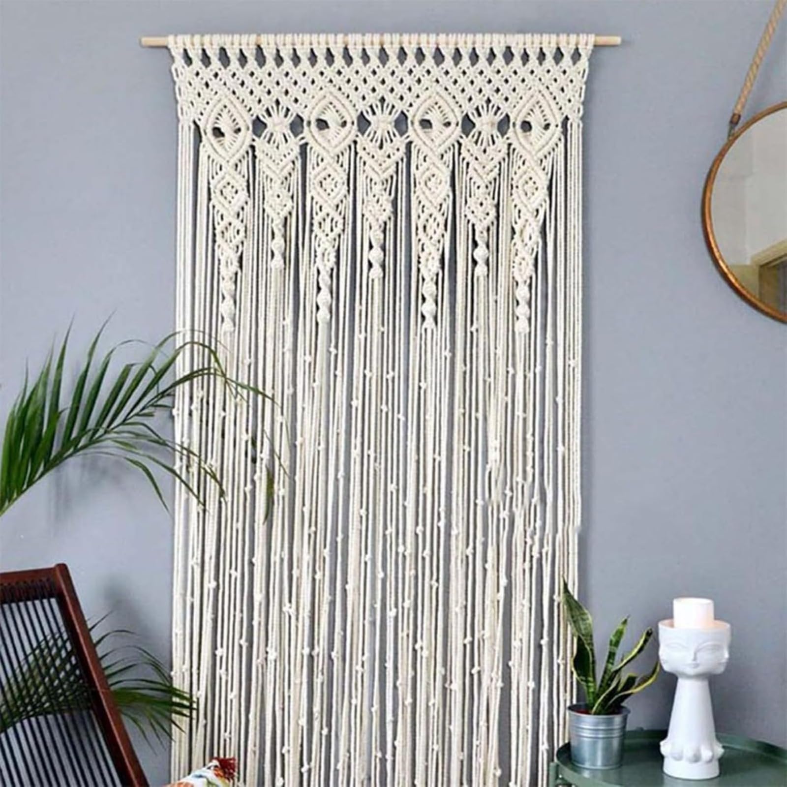Cortina de puerta boho, tejida, 90 x 180 cm, 90 x 200 cm, 100 x 200 cm, algodón, encaje, macramé, tapiz para pared para boda, fondo, arco de ventana, decoración del hogar, Beige