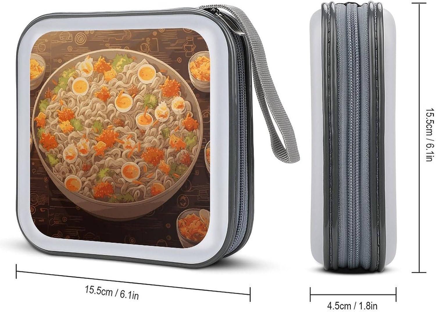 Egg Cup Noodle Ramen CD Case 40 Capacity CD/DVD Case Holder Disc Storage Organizer Wallet Bag Portable Zipper CD Case Holder for Car Home Office Travel