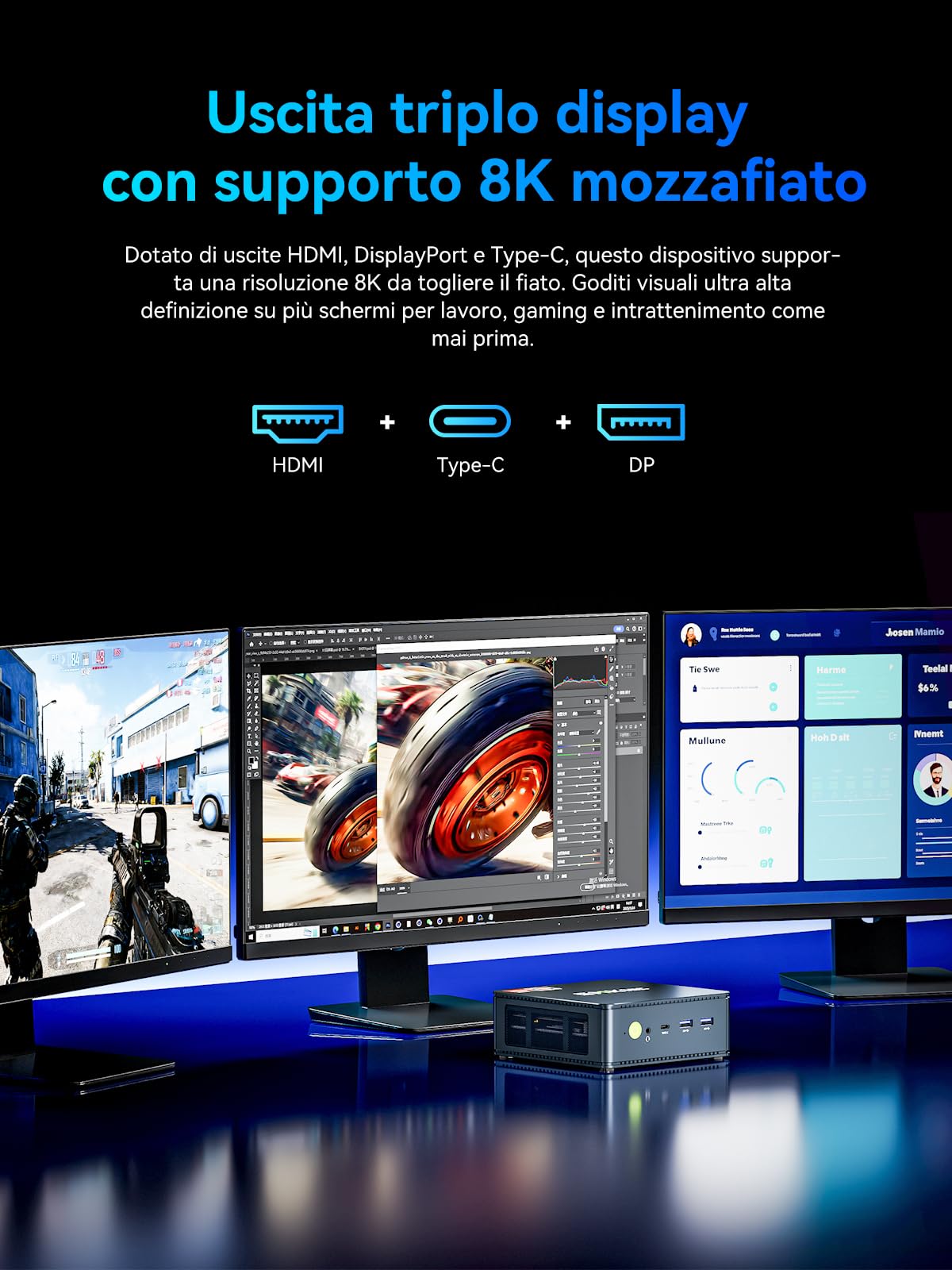 GMKtec [3 anni di copertura AMD Mini PC Ryzen 7 7730U (beats 7430U/5825U) (8C/16T fino 4,5 GHz) M5 Ultra Micro PC 32GB DDR4 512GB M.2 SSD, con Dual 2.5G LAN|WiFi6E|Triplo Display 4K|USB C per Gaming