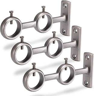 Goowin Double Curtain Rod Holder, 3pcs Brackets Hooks for Living Room, Bedroom Drapery Rods (Silver)