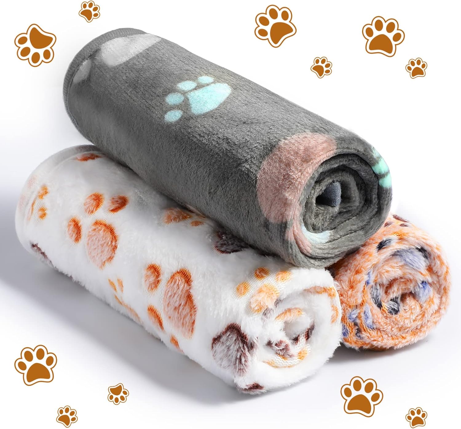 Tegeme 12 Pcs Pet Blankets Soft Fluffy Fleece Dog Cat Warm Paw Print Pattern Blankets Flannel Throw for Pets Dog Puppy Cat(23 x 16 Inch,Dark Gray, White, Camel) - Image 5