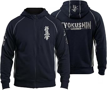 Men Embroidered Kyokushin Kanji Warrior Kanji Sports Athletic Hoodie Full Zipper Hoodie Black Color