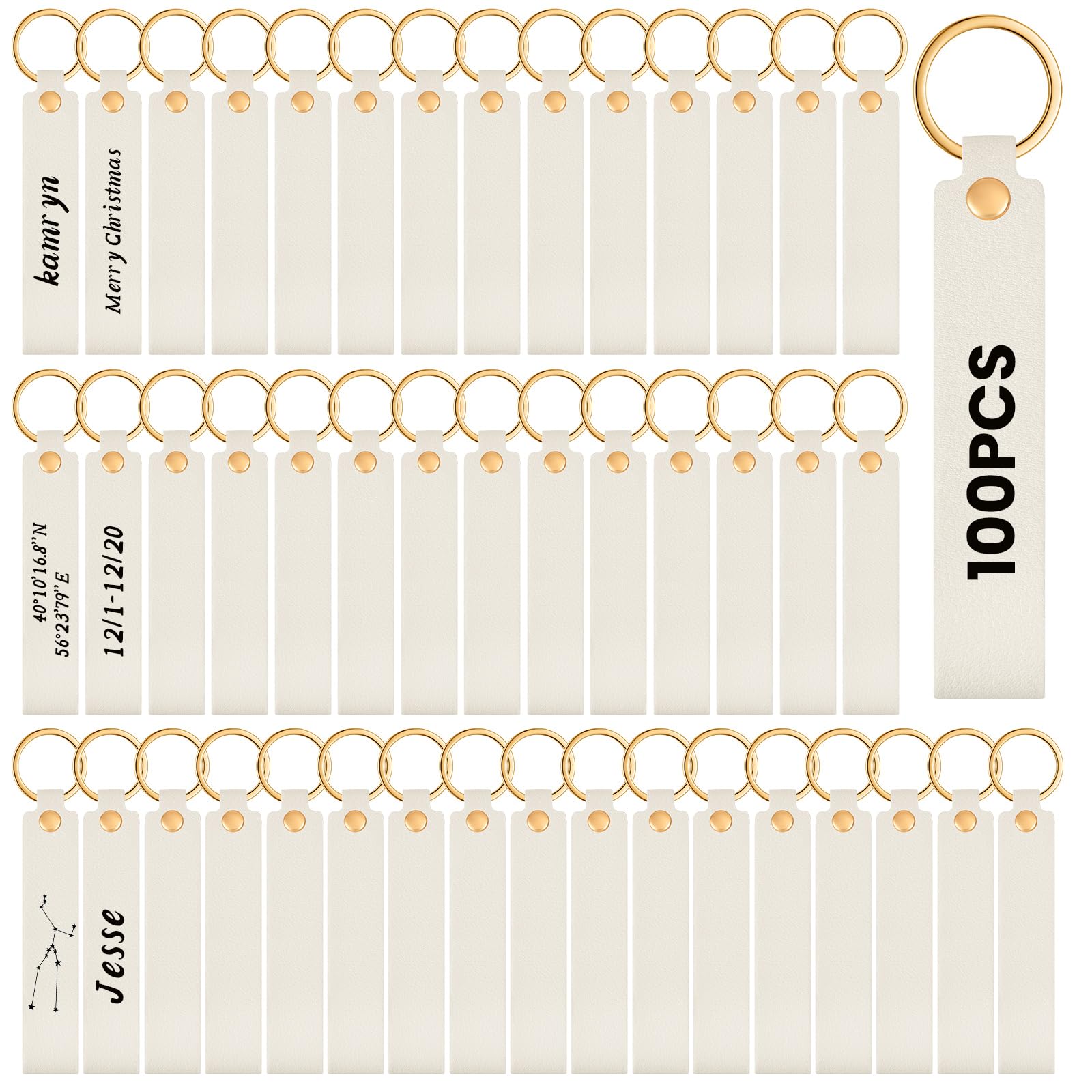 Wavyknot 100 Pcs Leather Key Fobs Kit Blanks DIY Laser Engraving Keychain for Leather Keychain Making Supplies