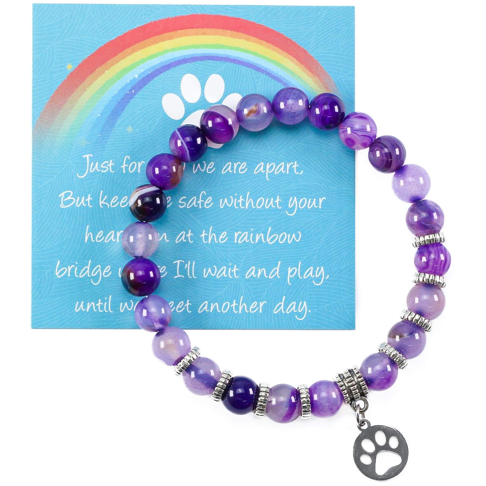 Clearain Pet Memorial Gifts for Dogs, Rainbow Bridge Bracelets for Women Men, Cat Memorial Gifts for Loss of Cat, Dog Passing Away Remembrance Sympathy Gift (Purple)
