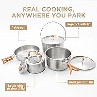 Vista 3 de Living in a Bubble Premium 7-Piece Stainless Steel Cooking Set. Tri-layer Bonded Stainless-Steel - Ergonomic Handles with Silicone Sleeve - Compact