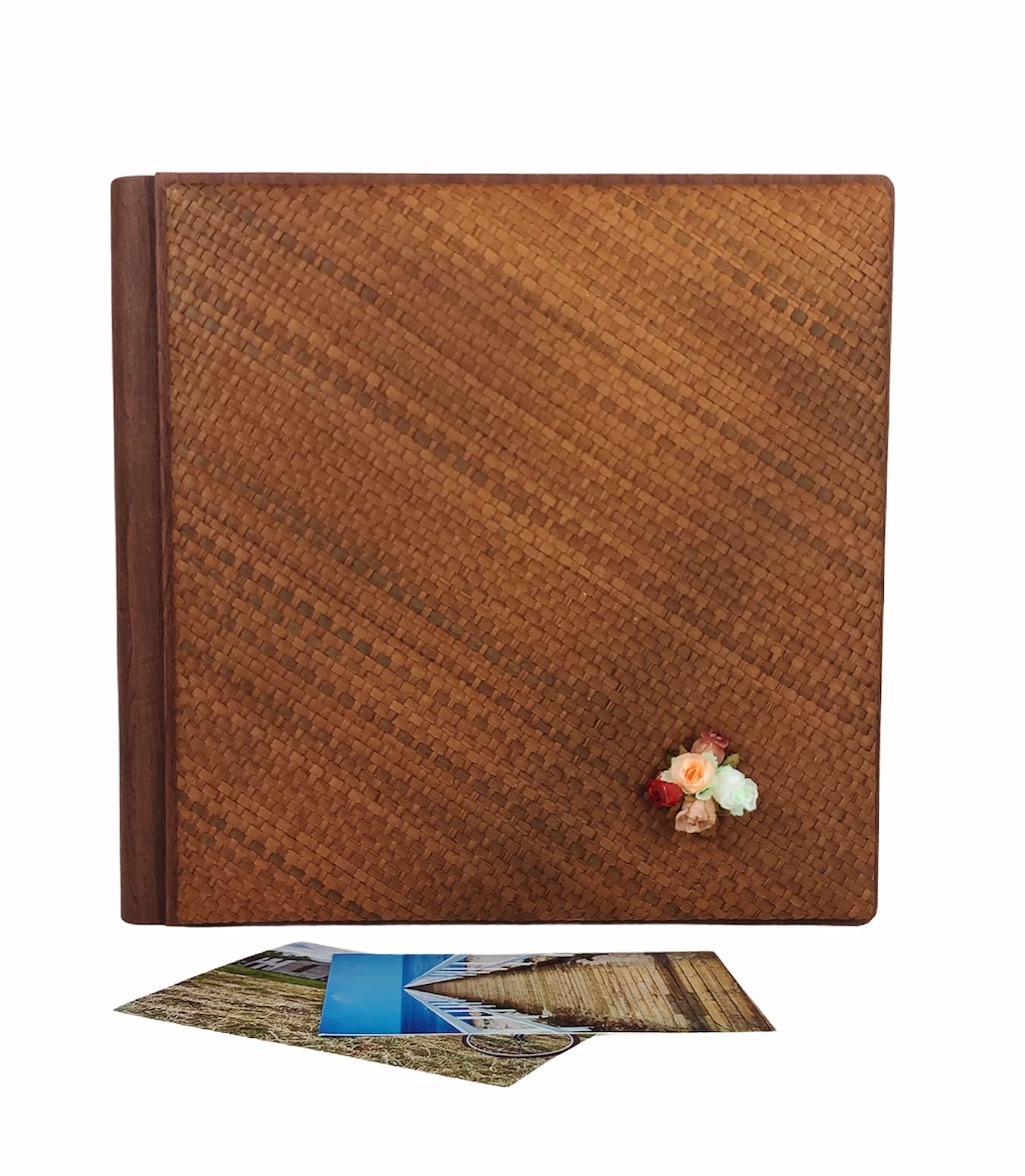 TriVin Art Álbum de fotos artesanal fabricado en Italia en imitación de piel fina y panel de canasta varios colores. (30 x 30 cm, 40 hojas de marfil) apto para cualquier evento (marrón, marrón oscuro
